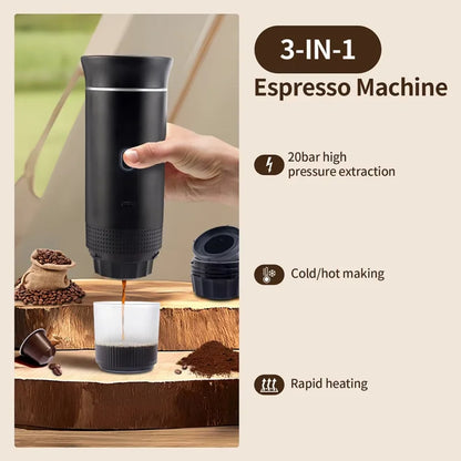 Portable Rechargeable Wireless Electric Espresso Maker – 3-in-1 Travel Coffee Machine