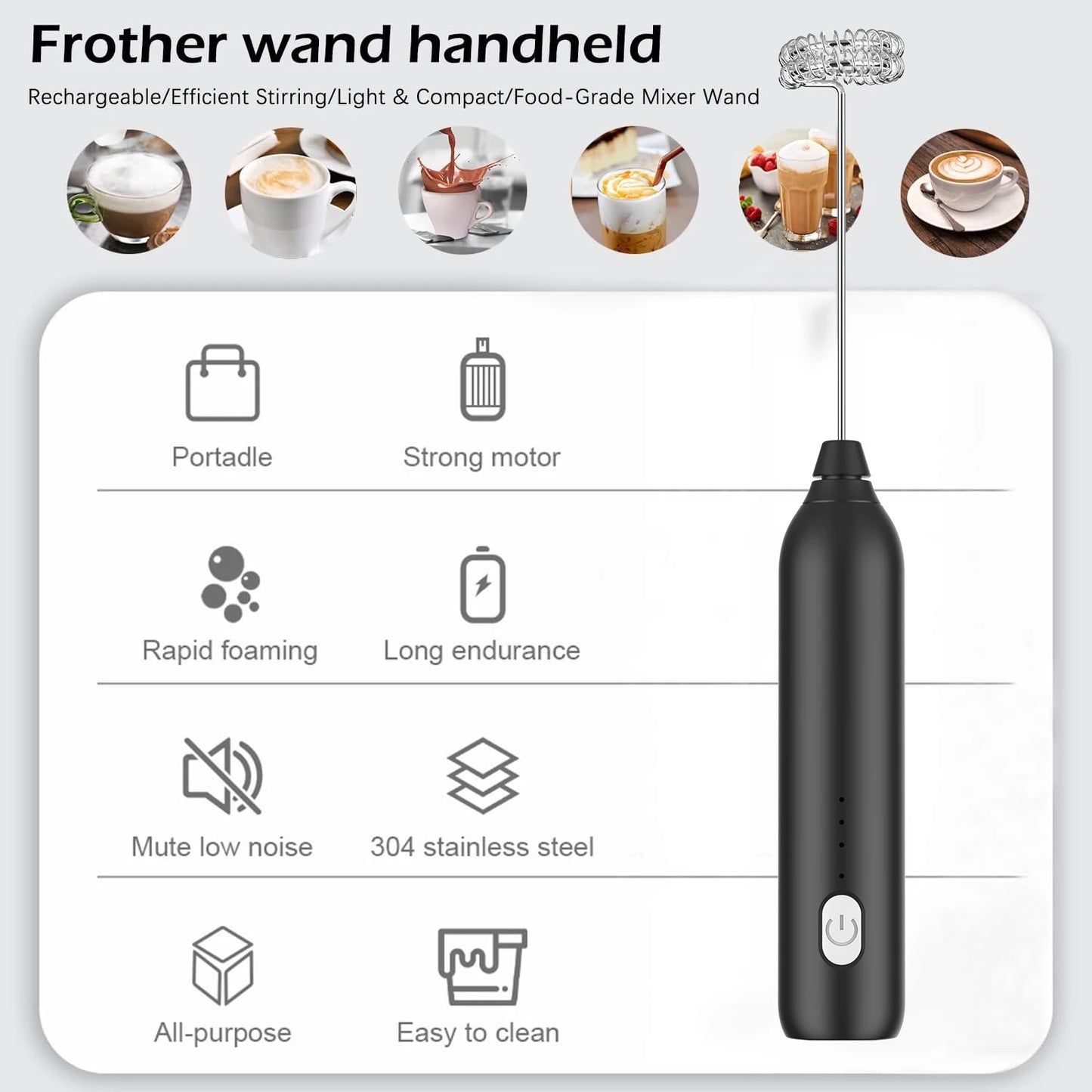 3-Speed Electric Milk Frother – USB Rechargeable Handheld Foam Maker
