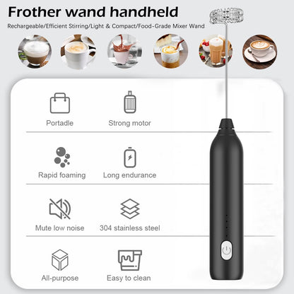 3-Speed Electric Milk Frother – USB Rechargeable Handheld Foam Maker