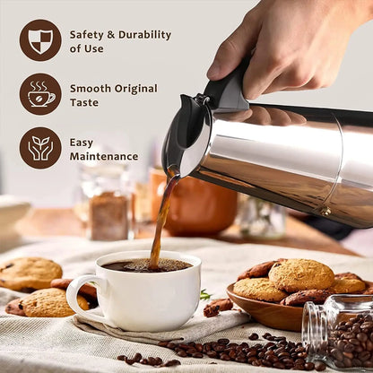 Stainless Steel Stovetop Moka Pot – 4/6/9 Cup Espresso Maker