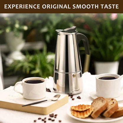 Stainless Steel Stovetop Moka Pot – 4/6/9 Cup Espresso Maker