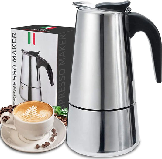 Stainless Steel Stovetop Moka Pot – 4/6/9 Cup Espresso Maker