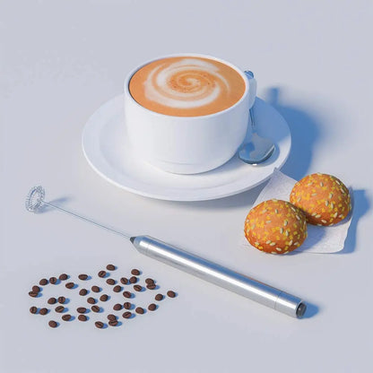 Handheld Electric Milk Frother – Battery-Operated Stainless Steel Foam Maker