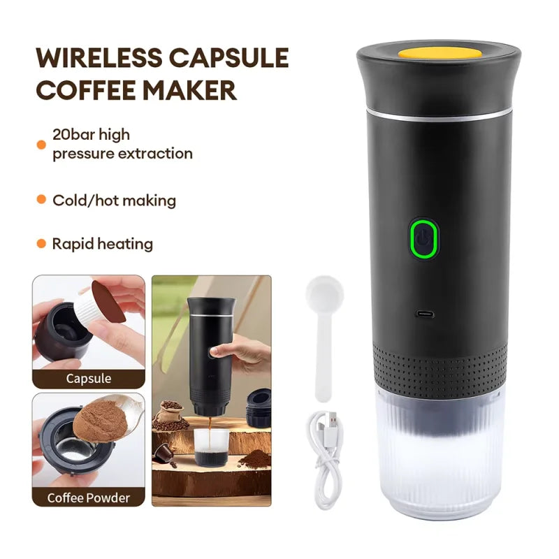 Portable Rechargeable Wireless Electric Espresso Maker – 3-in-1 Travel Coffee Machine
