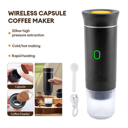 Portable Rechargeable Wireless Electric Espresso Maker – 3-in-1 Travel Coffee Machine